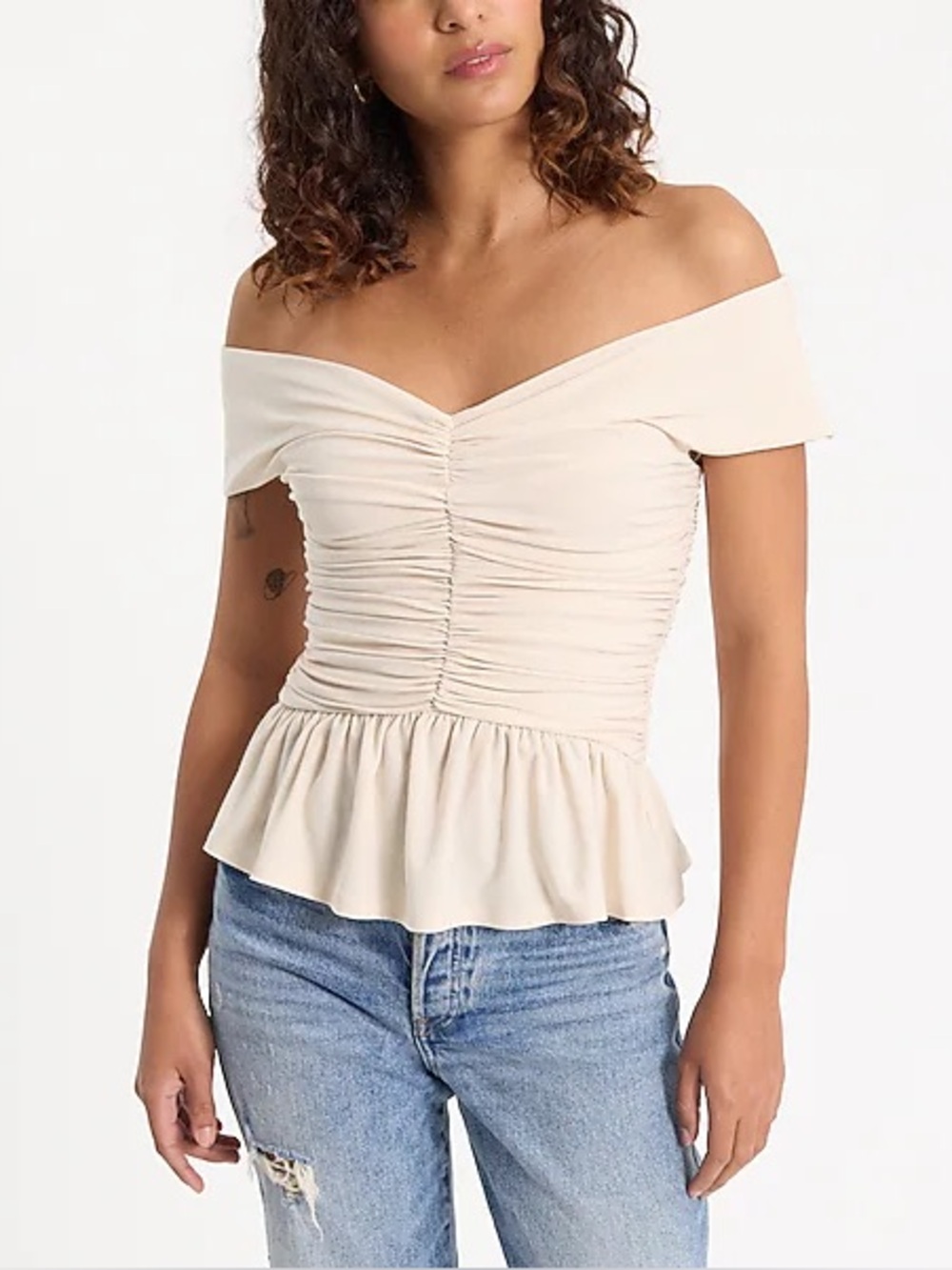 Express Off The Shoulder Ruched Peplum Top XL NWT Ivory - Picture 1 of 6